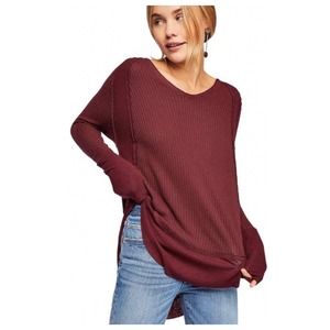 Free People Oversized Burgundy Wine Laguna Thermal Top Shirt